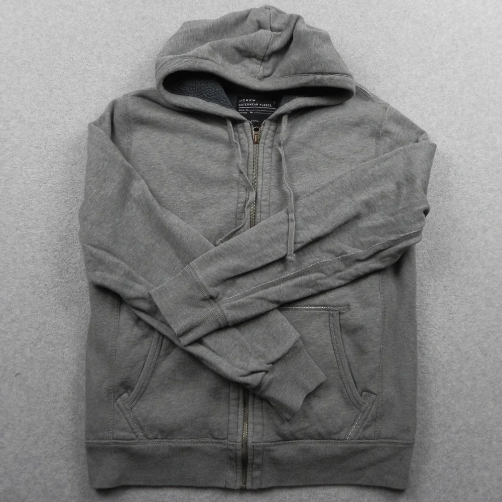 J.Crew Hoodie Mens Medium Gray Full Zip Outerwear Fleece Cotton Sweatshirt 18038